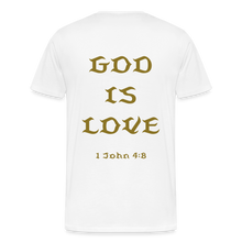 Load image into Gallery viewer, Men's God is Love (Gold Letter) Tee - white