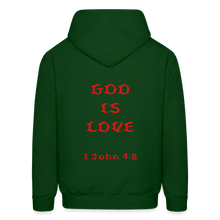 Load image into Gallery viewer, Unisex God is Love Hoodie (Red Letters) - forest green