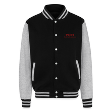 Load image into Gallery viewer, God is Love (Red Letters) Letterman Jacket Unisex - black/heather grey