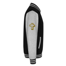 Load image into Gallery viewer, God is Love (Gold Letter) Letterman Jacket Unisex - black/heather grey