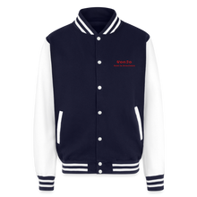 Load image into Gallery viewer, God is Love (Red Letters) Letterman Jacket Unisex - navy/white