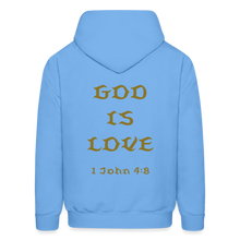 Load image into Gallery viewer, God is Love Gold Letter Hoodie - carolina blue
