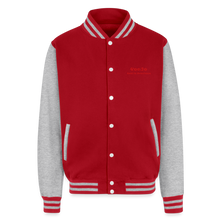 Load image into Gallery viewer, God is Love (Red Letters) Letterman Jacket Unisex - red/heather grey