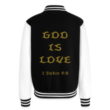 Load image into Gallery viewer, God is Love (Gold Letter) Letterman Jacket Unisex - black/white