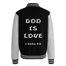 Load image into Gallery viewer, God is Love Heavyweight Letterman Jacket - black/heather grey
