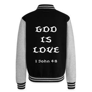 God is Love Heavyweight Letterman Jacket - black/heather grey