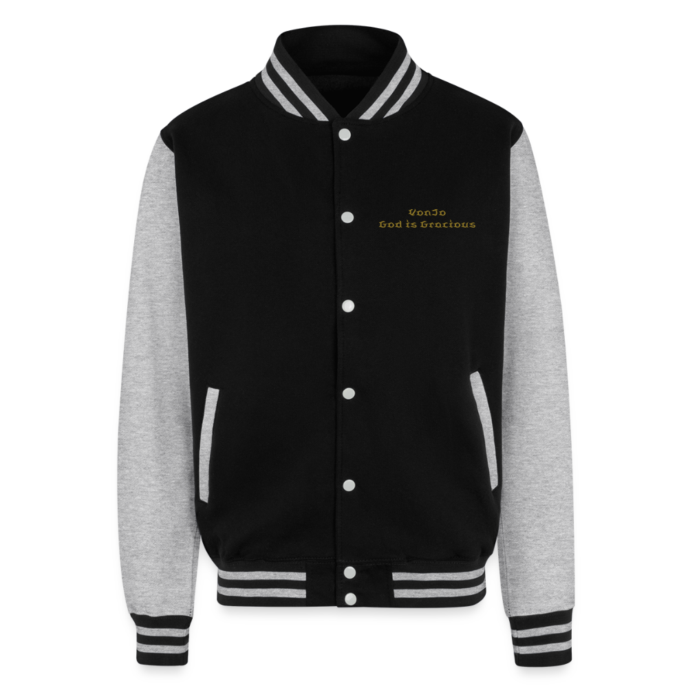 God is Love (Gold Letter) Letterman Jacket Unisex - black/heather grey