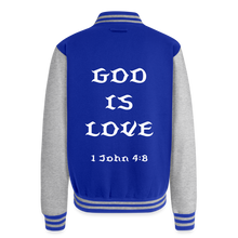 Load image into Gallery viewer, God is Love Heavyweight Letterman Jacket - royal/heather grey
