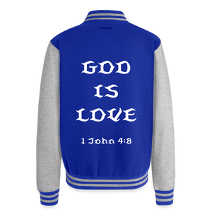 God is Love Heavyweight Letterman Jacket - royal/heather grey