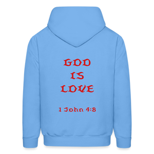 Unisex God is Love Hoodie (Red Letters) - carolina blue