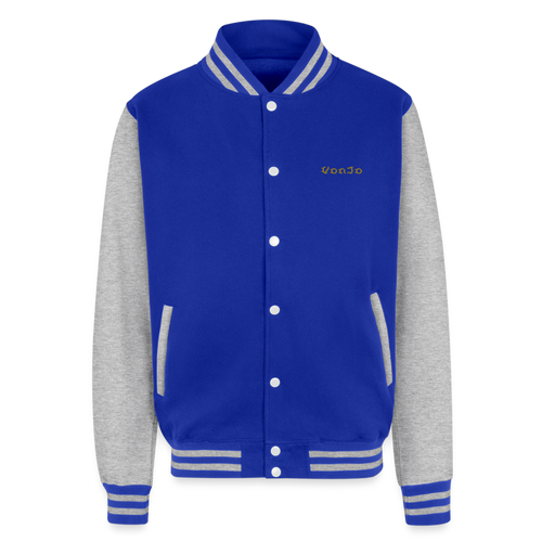 God is Love (Gold Letter) Heavyweight Letterman Jacket - royal/heather grey