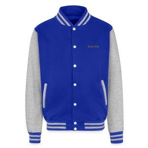 God is Love (Gold Letter) Heavyweight Letterman Jacket - royal/heather grey