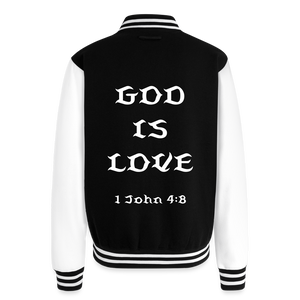 God is Love Heavyweight Letterman Jacket - black/white