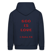 Load image into Gallery viewer, Unisex God is Love Hoodie (Red Letters) - navy
