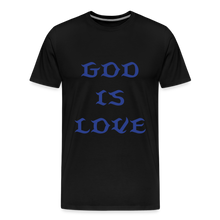 Load image into Gallery viewer, God is Love (Front) Blue Letter Tee - black
