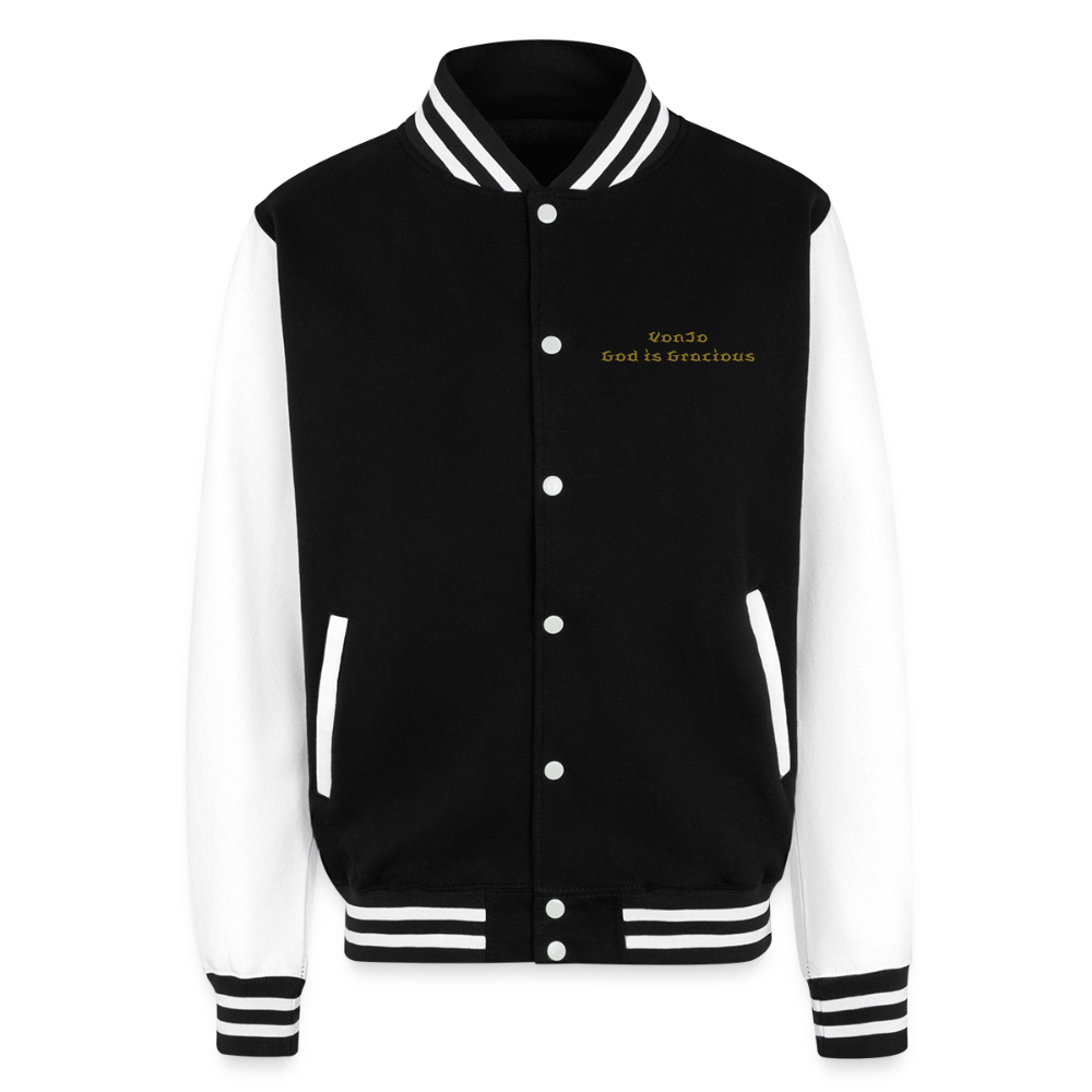 God is Love (Gold Letter) Letterman Jacket Unisex - black/white