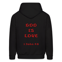 Load image into Gallery viewer, Unisex God is Love Hoodie (Red Letters) - black
