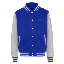 Load image into Gallery viewer, God is Love (Gold Letter) Letterman Jacket Unisex - royal/heather grey
