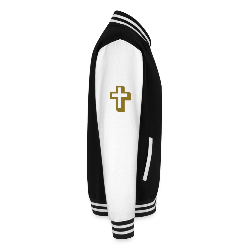 God is Love (Gold Letter) Letterman Jacket Unisex - black/white