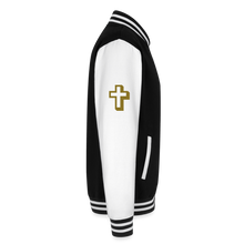 Load image into Gallery viewer, God is Love (Gold Letter) Letterman Jacket Unisex - black/white
