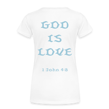 Load image into Gallery viewer, Women&#39;s God is Love (Baby Blue Letter) Tee - white
