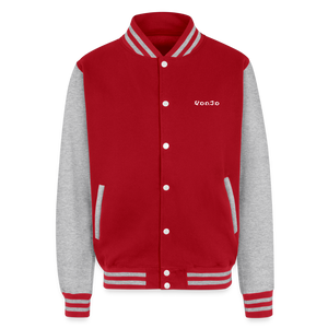 God is Love Heavyweight Letterman Jacket - red/heather grey