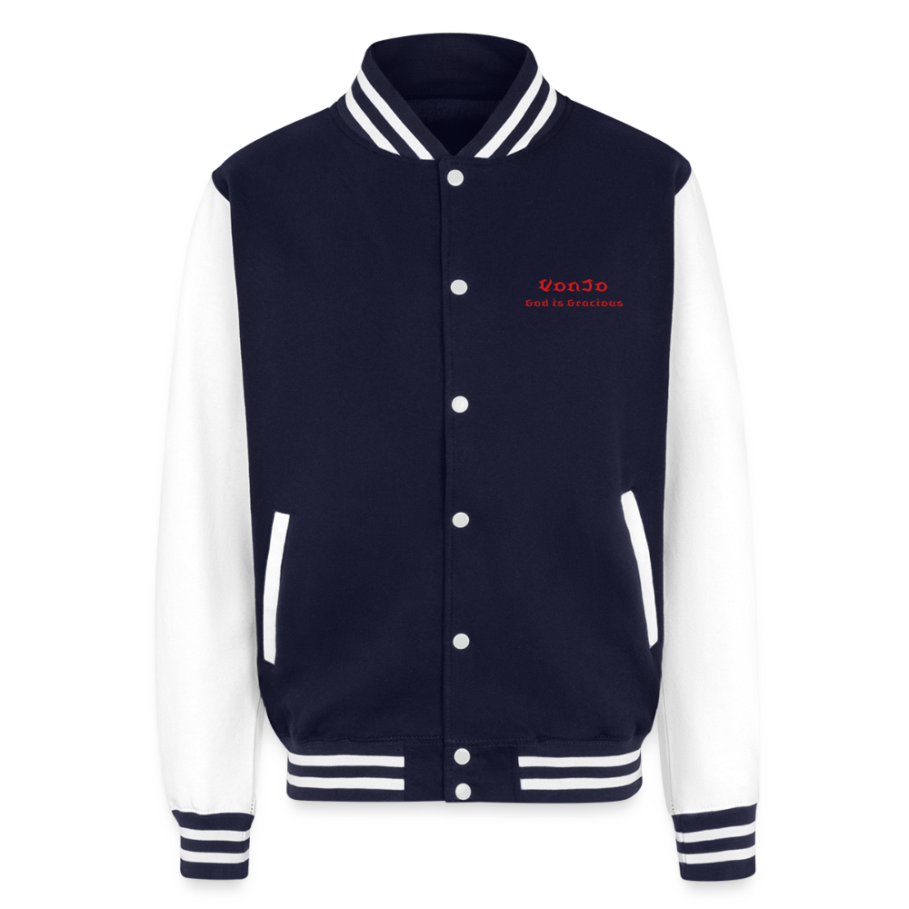 God is Love (Red Letters) Letterman Jacket Unisex - navy/white