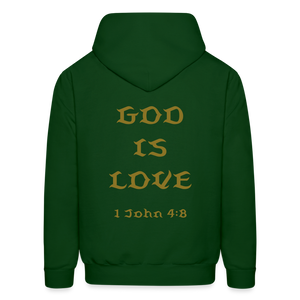 God is Love Gold Letter Hoodie - forest green