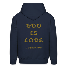 Load image into Gallery viewer, God is Love Gold Letter Hoodie - navy
