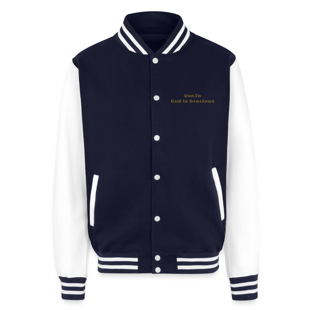 God is Love (Gold Letter) Letterman Jacket Unisex - navy/white