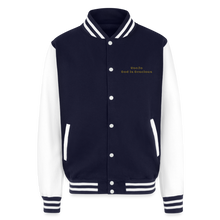 Load image into Gallery viewer, God is Love (Gold Letter) Letterman Jacket Unisex - navy/white
