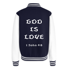 Load image into Gallery viewer, God is Love Heavyweight Letterman Jacket - navy/white
