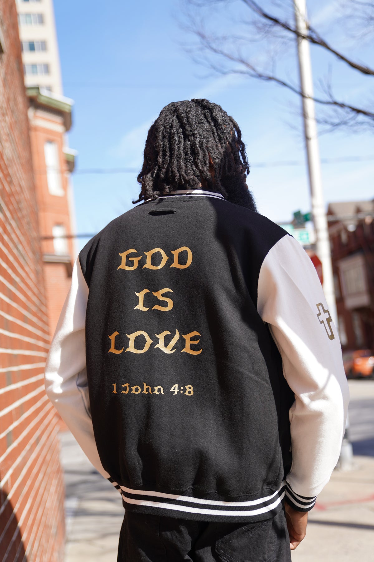 God is Love (Gold Letter) Letterman Jacket Unisex