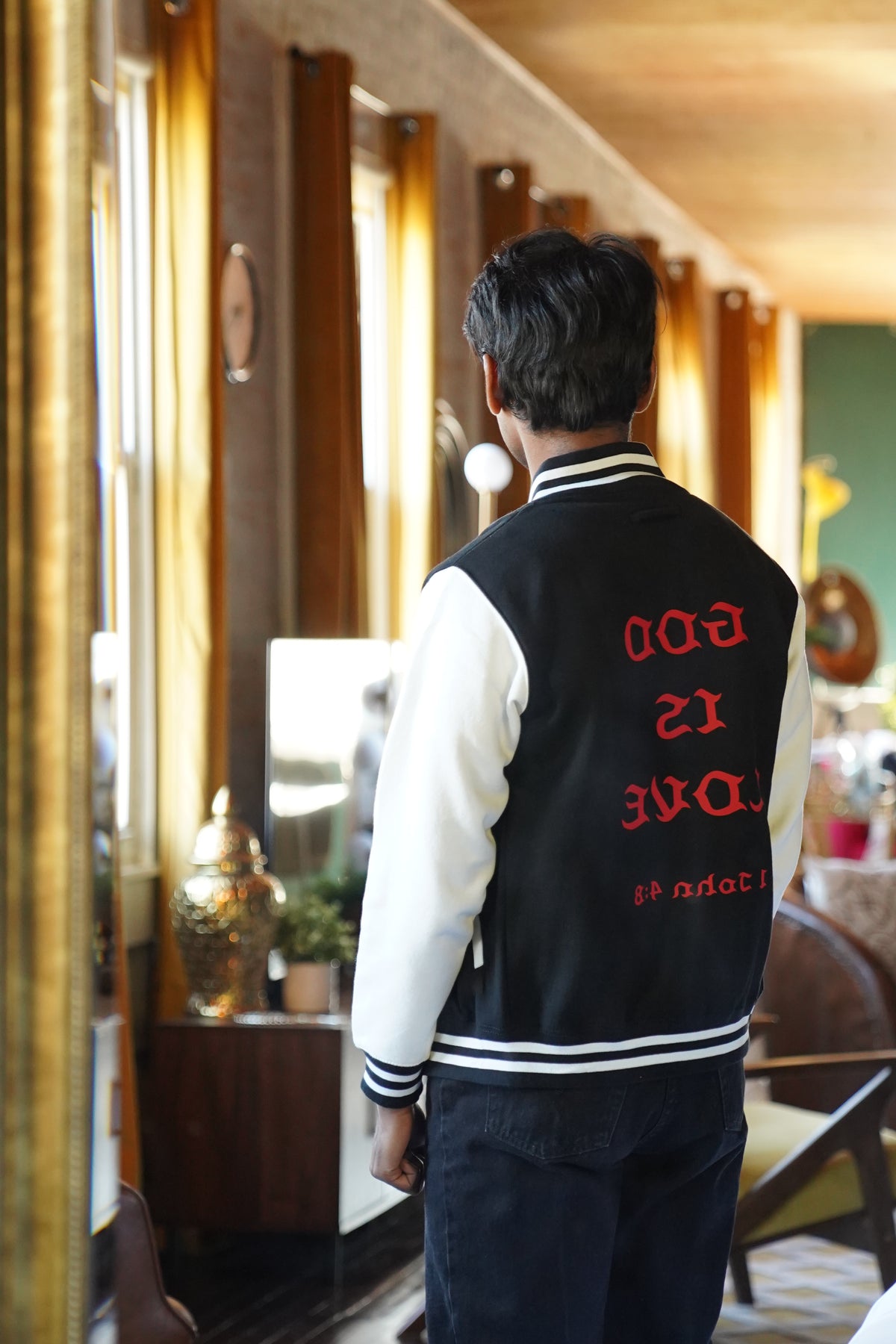 God is Love (Red Letters) Letterman Jacket Unisex